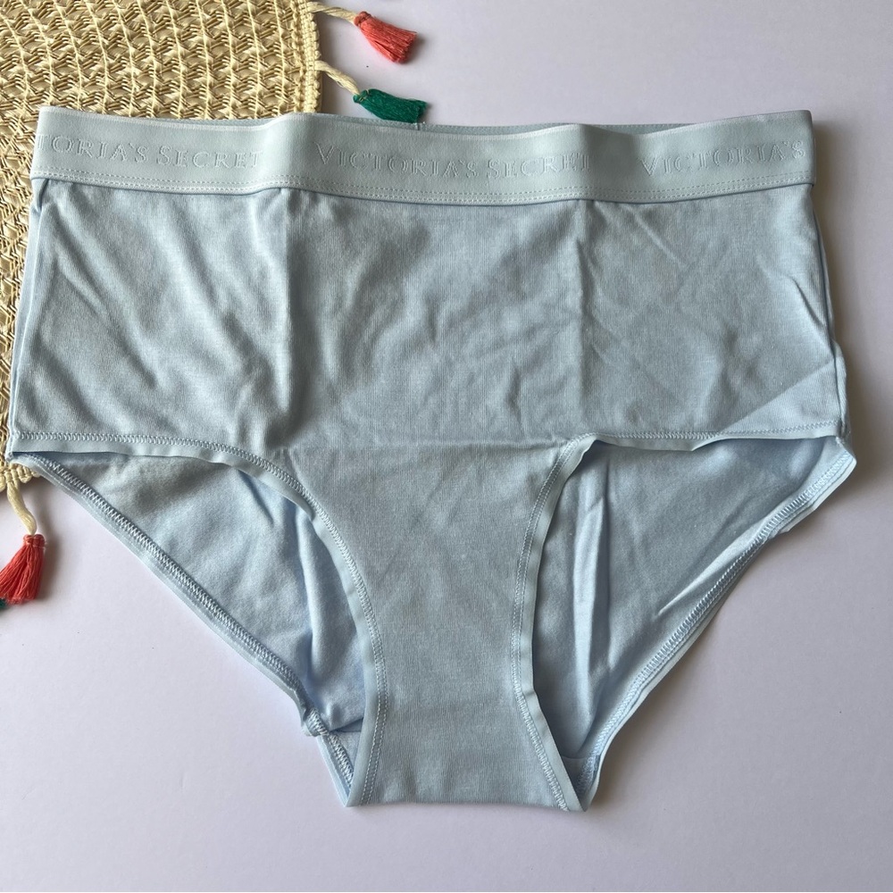 Victoria's Secret Logo Cotton Modern High Waist Brief Panty Light Blue Small NEW